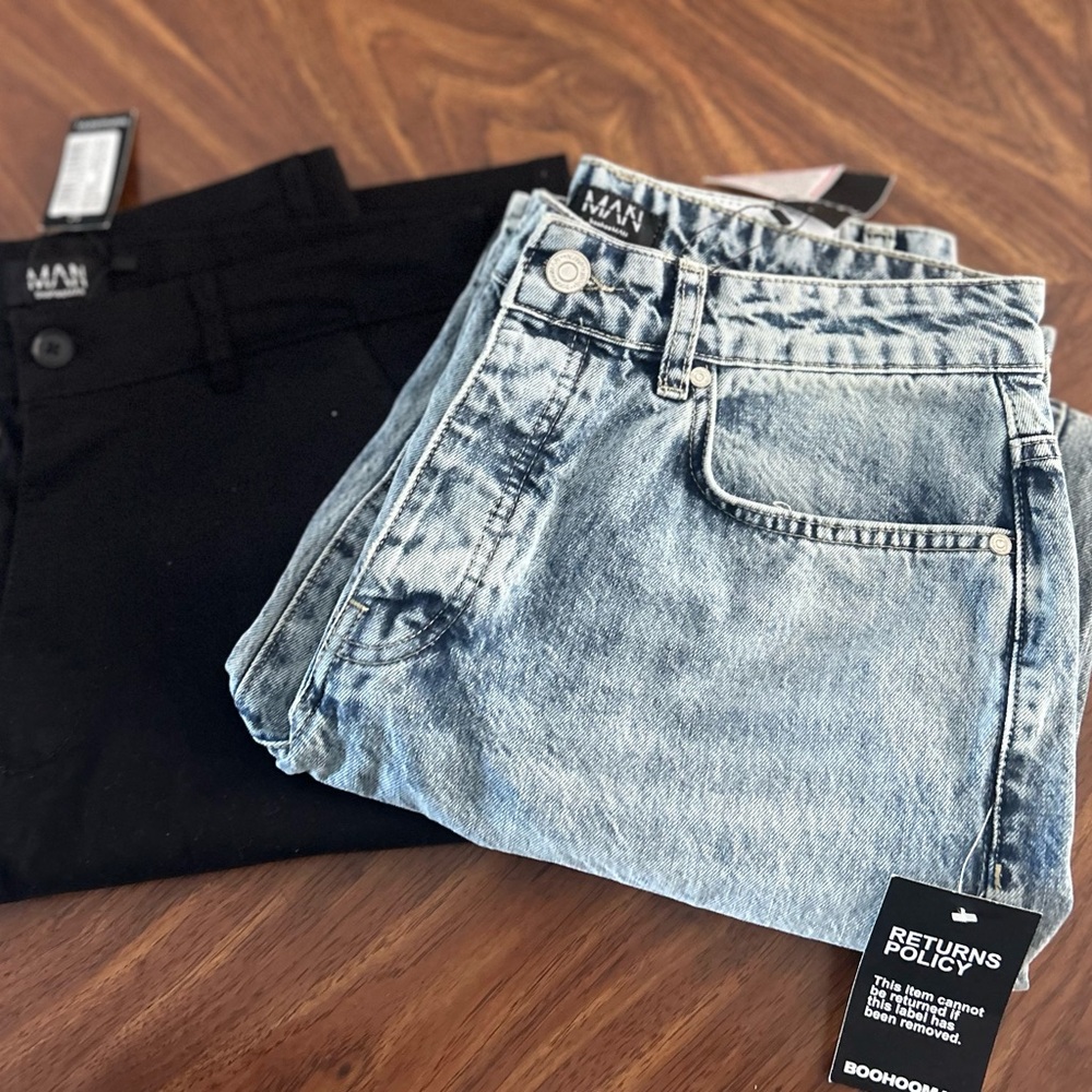 2 Pr Boohooman Men’s Black Trowser relaxed Fit & Blue Relaxed Fit JEANS  NEW - Picture 2 of 7